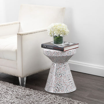 Xenia 17.75" Modern Bohemian Terrazzo Indoor/Outdoor Drum Accent Table - JONATHAN Y